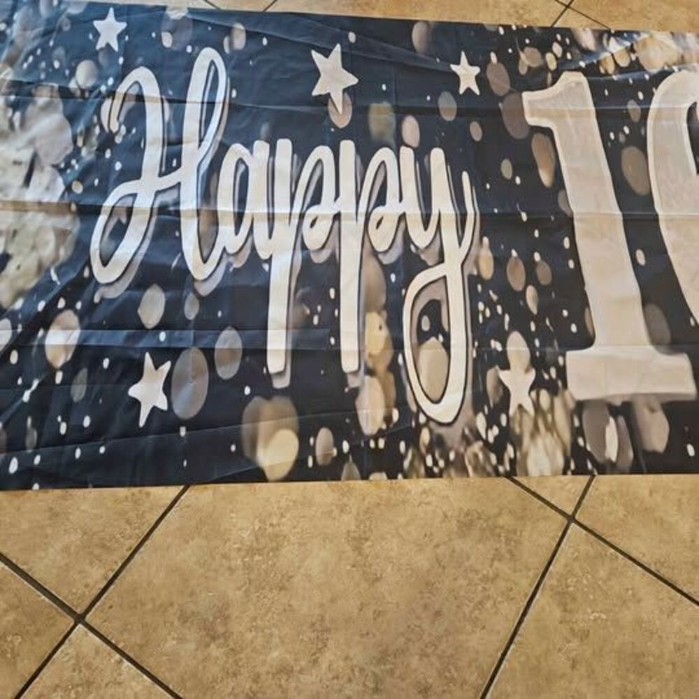 Black and Gold Happy 16th Birthday Giant Banner